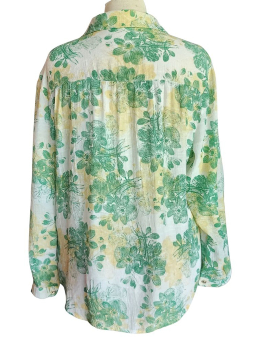 Ana & Rose Green Floral Button Down Shirt Women's L Gold Embellished Blouse - Picture 4 of 13